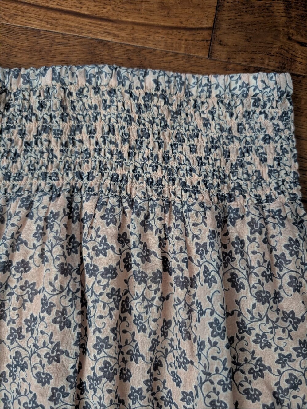 J Jill Maxi Skirt Smocked Elastic Waist Floral Blue Yellow Size Large TALL - Picture 4 of 6